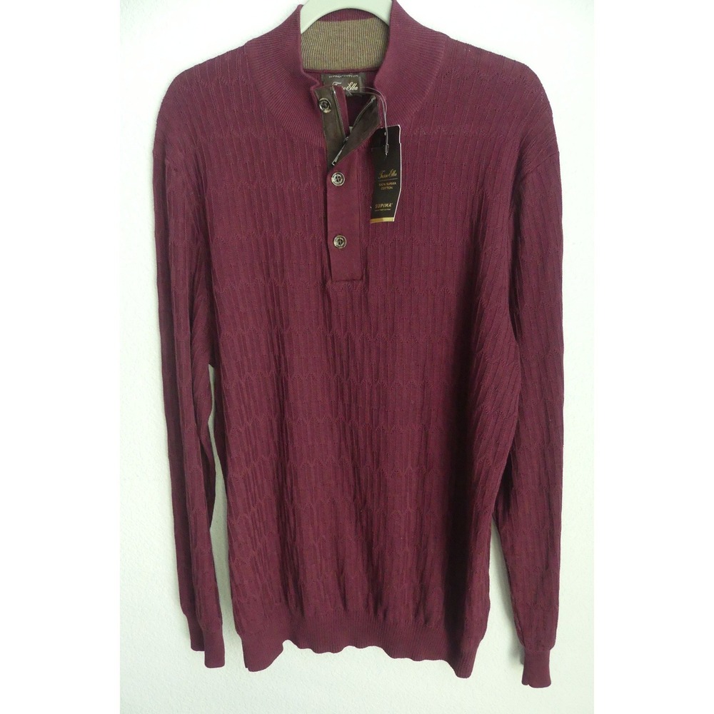 Tasso Elba Men's Supima Cotton Quarter Zip‎ Henley Sweater Burgundy XL New